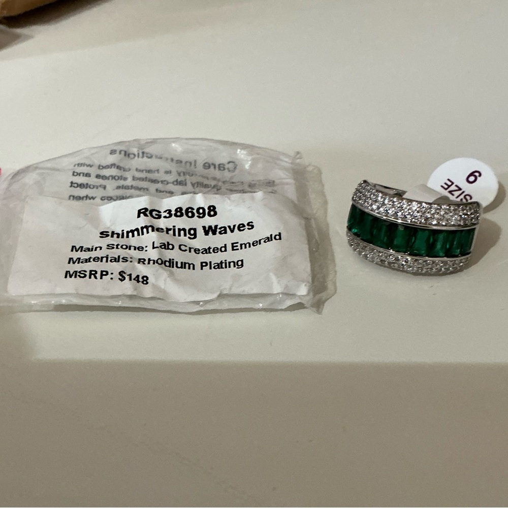 Shimmering Waves Lab-Created Emerald Wave Ring - Size 9